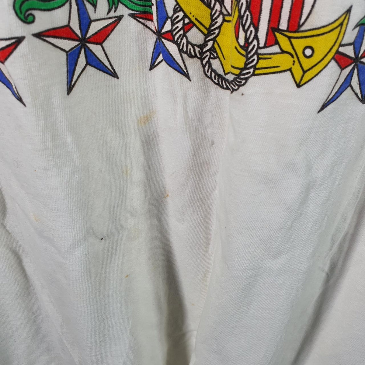 Vintage Oneita Power Navy Mom Valor T Single Stitch T Shirt Men’s XL White Big Fish Vintage
