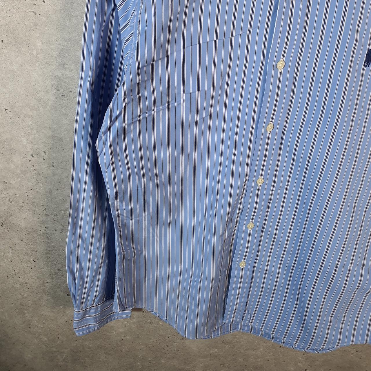 Vintage Ralph Lauren Button Down Shirt Men’s Medium Blue Striped Slim Fit Pony Cotton
