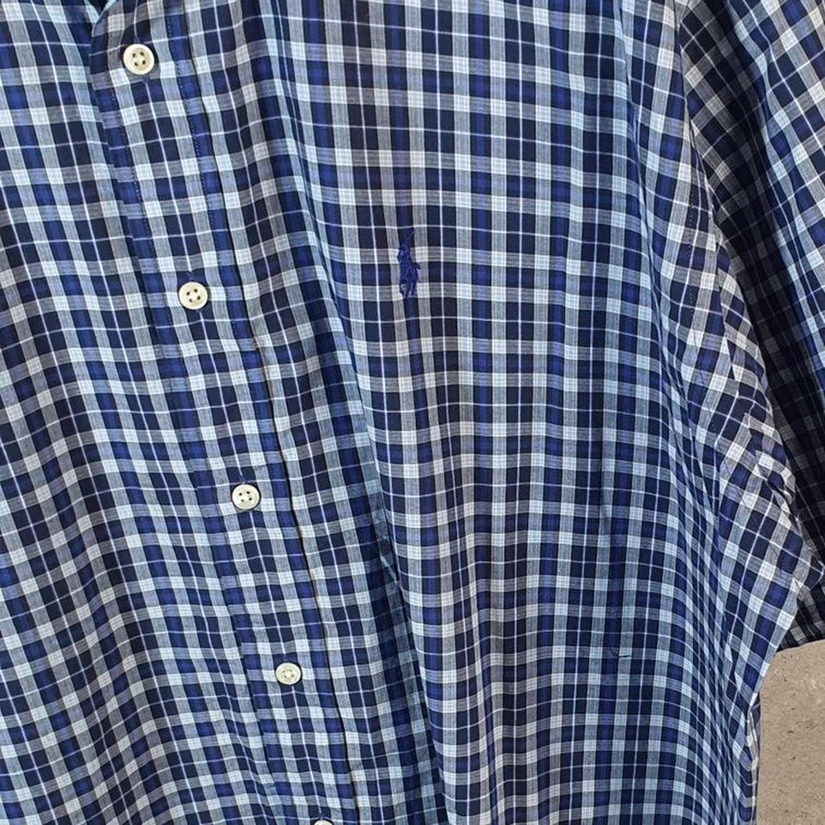 Vintage Ralph Lauren Button Down Shirt Men’s Large Blue Checkered Blake Fit Cotton Pony