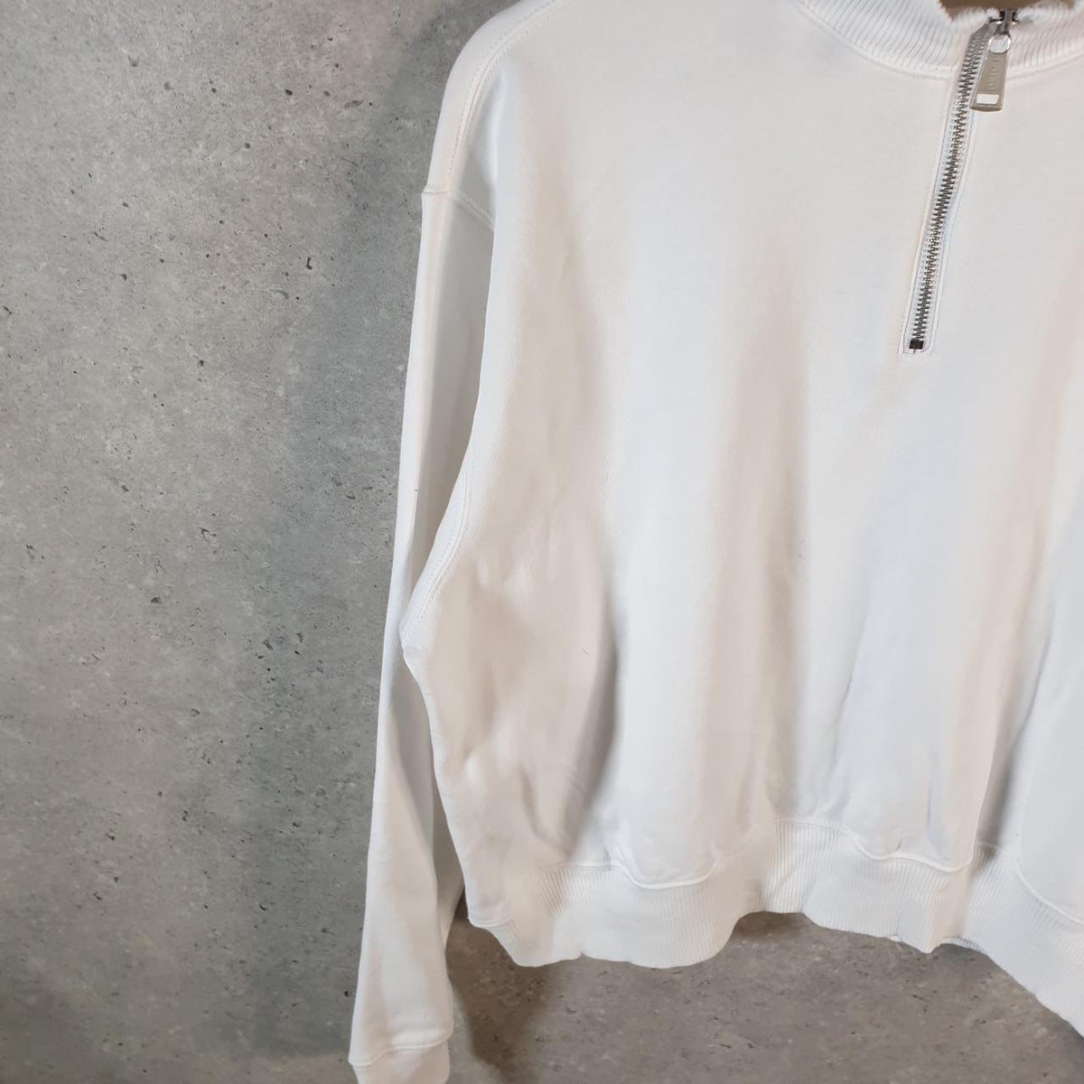 Vintage Ralph Lauren Cropped Polo Sweatshirt Womens Large White 1/4 Zip Pony