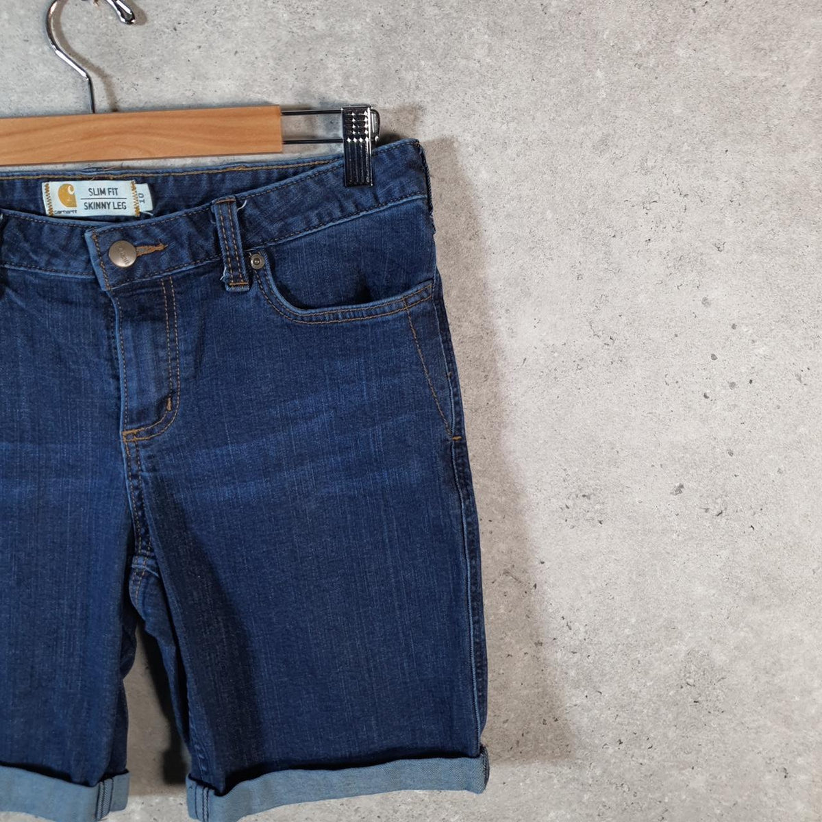 Vintage Carhartt Carpenter Shorts Jorts Cargo Womens W32 Blue Slim Fit Workwear A4709