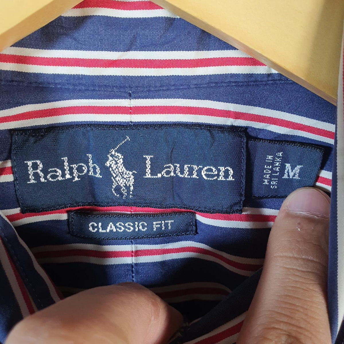Vintage Ralph Lauren Button Down Shirt Men’s Medium Blue Striped Classic Fit Pony