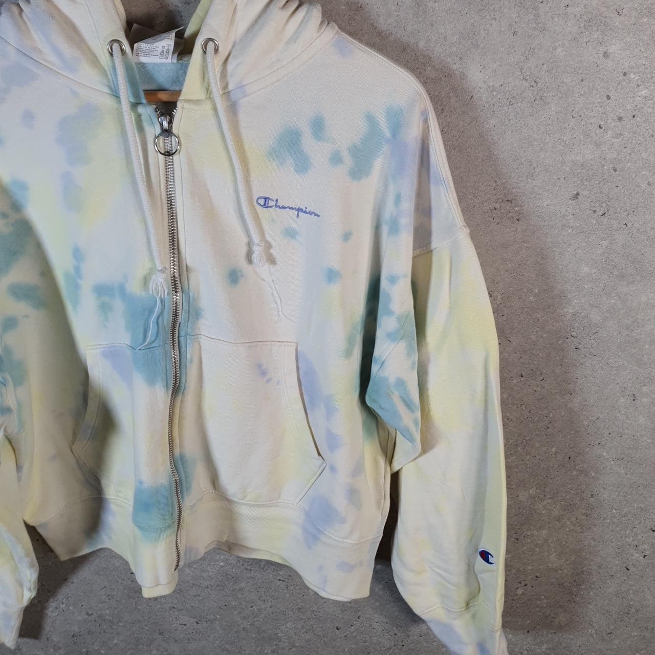 Vintage Champion Hoodie Womens Small Grey Tie Dye USA Full Zip Spellout Logo