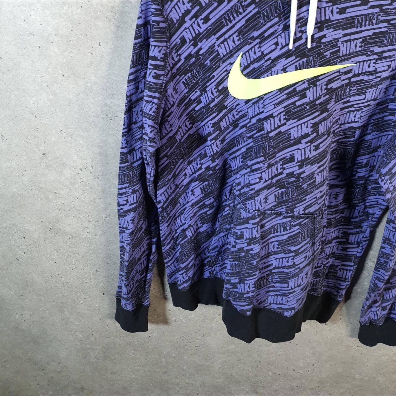 Vintage Nike Spellout All Over Print Hoodie Womens XL Purple Swoosh Y2K Pullover