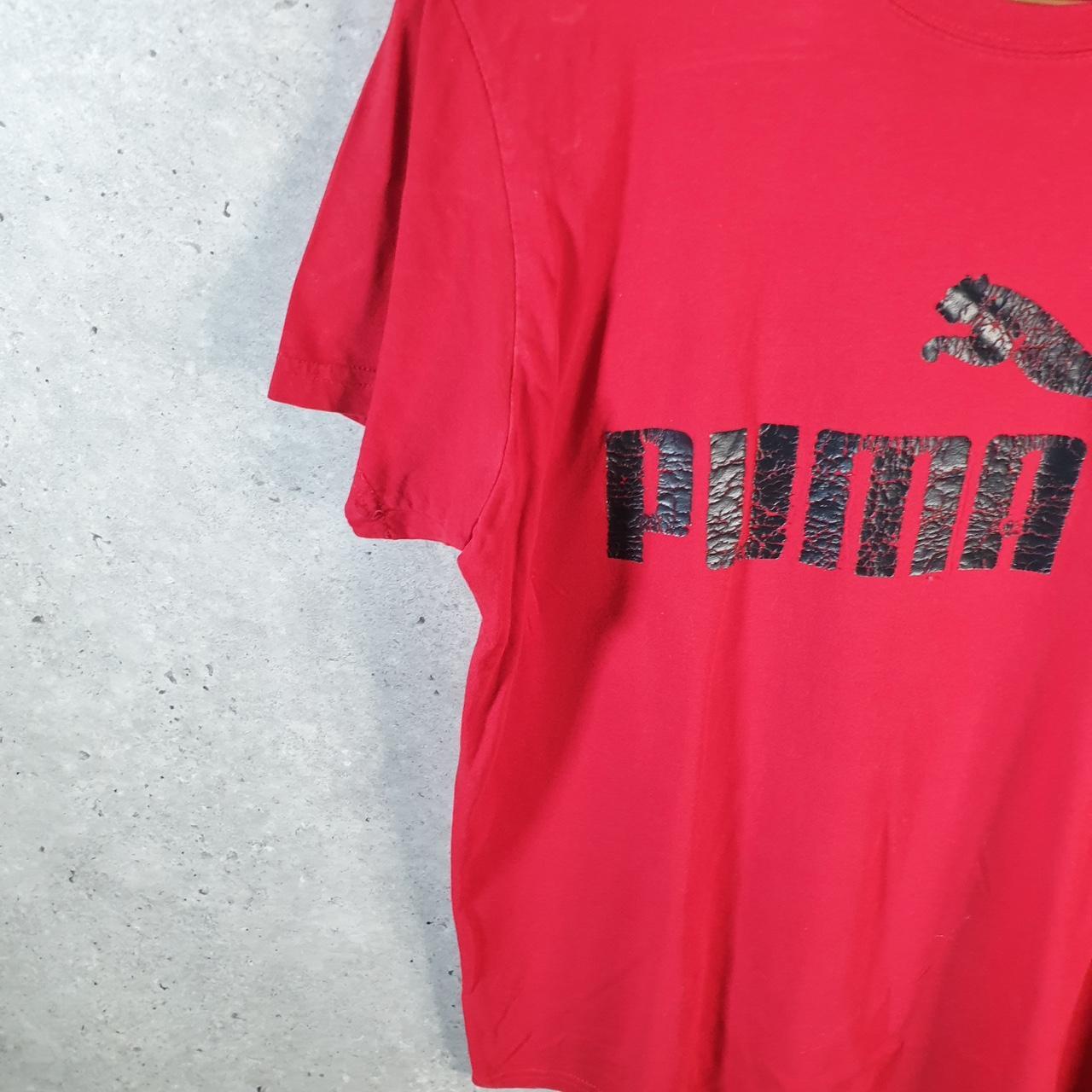 Vintage Puma Spellout T Shirt Womens Medium Red Sports Logo Athletic