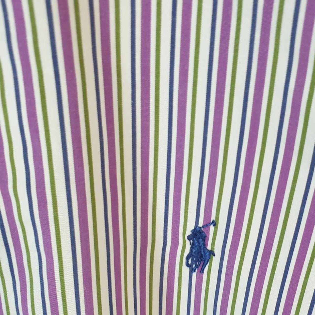 Vintage Ralph Lauren Button Down Shirt Men’s Large Purple Striped Custom Fit Cotton Pony