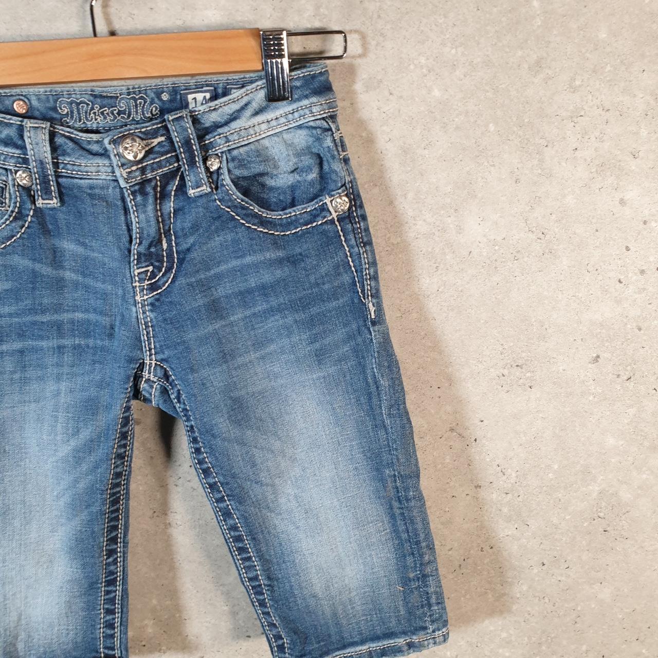 Vintage Miss Me Baggy Y2K Hip Hop Jeans Shorts Jorts Womens W24 Blue Denim Low Rise