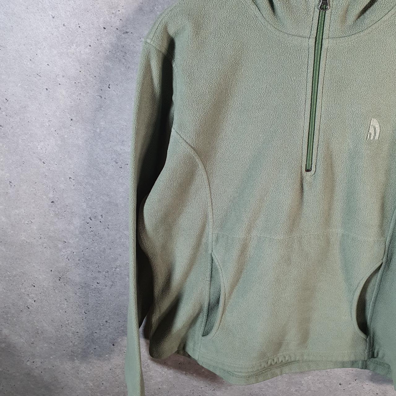 Vintage The North Face TNF Teddy Fleece Hoodie Womens XL Green 1/4 Zip Logo