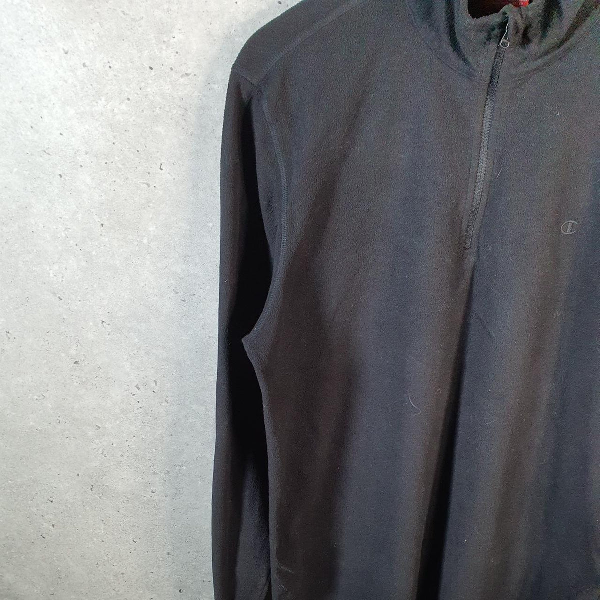 Vintage Champion 1/4 Zip Fleece Pullover Sweatshirt Mens XL Black Embroidered Logo