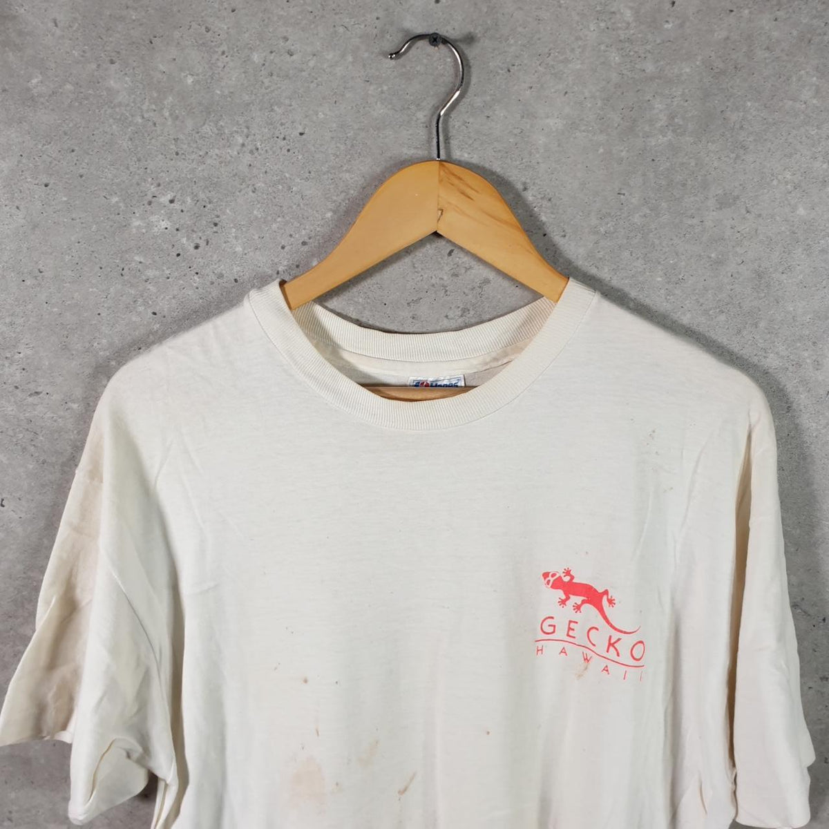 Vintage Hanes Beefy Gecko Hawaii USA 90s Single Stitch T Shirt Men’s Large White Big Fish Vintage