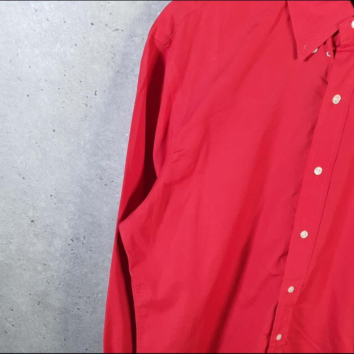 Vintage Ralph Lauren Button Down Shirt Men’s Large Red Custom Fit Cotton Pony
