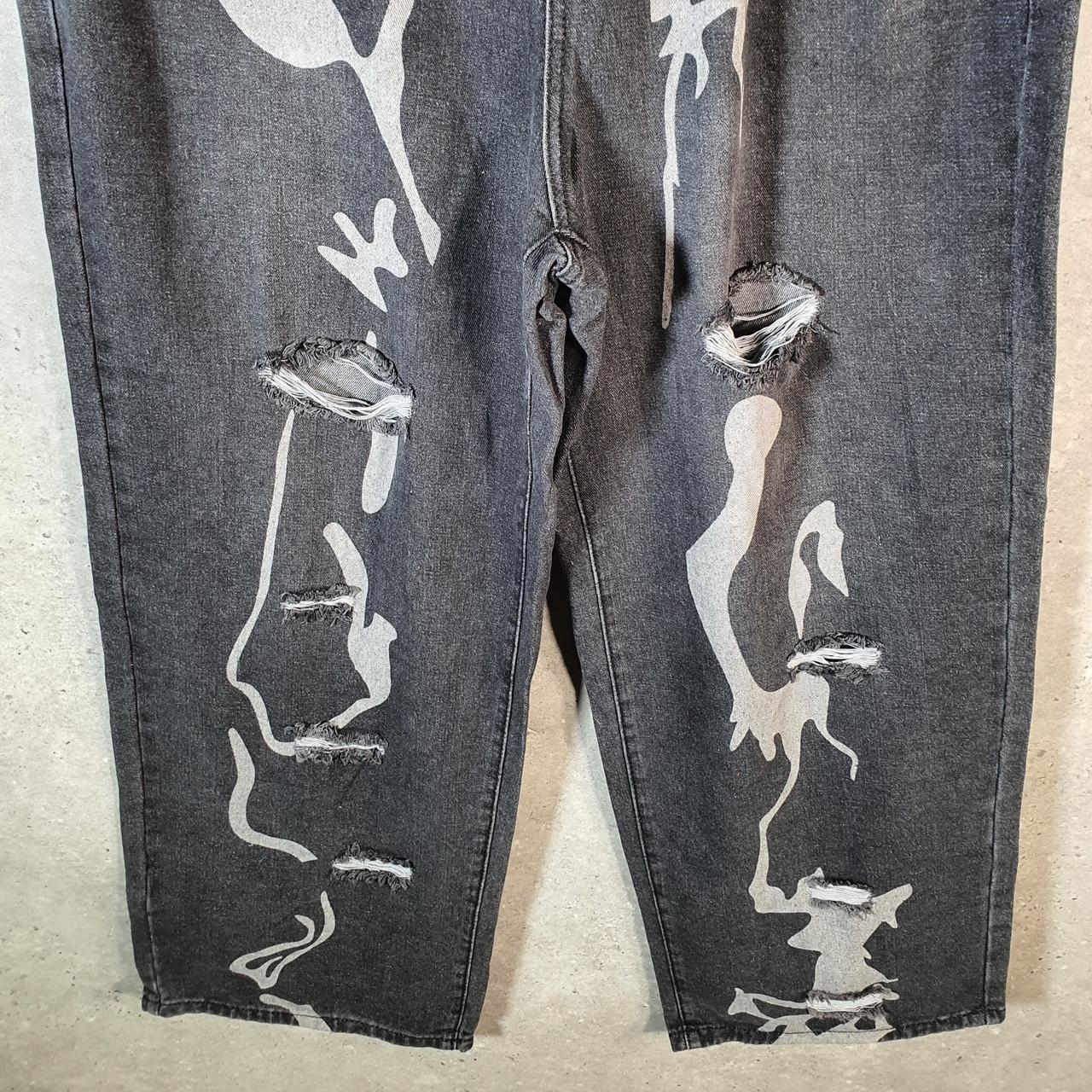 Shein Curvy Graphic Y2K Hip Hop Jeans Womens XL Grey Denim USA Big Fish Vintage