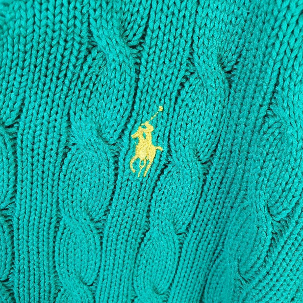 Vintage Ralph Lauren Polo Cable Knit Heavyweight Sweatshirt Womens Large Green Pony C8856