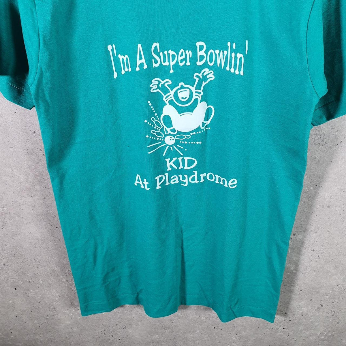 Vintage Fruit of the Loom Bowling Graphic Single Stitch T Shirt Men’s Small Blue Big Fish Vintage
