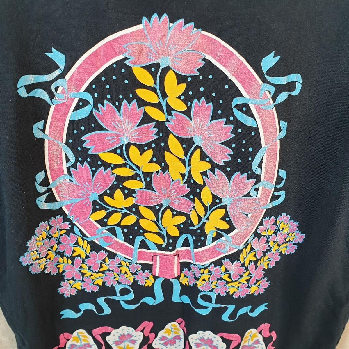 Vintage Willy Bee Flowers Floral Graphic 90s Single Stitch T Shirt Men’s Medium Black
