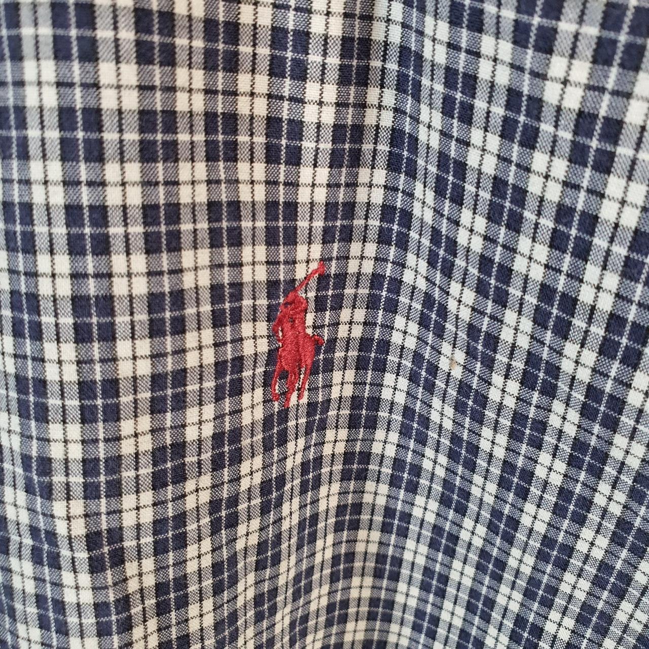 Vintage Ralph Lauren Button Down Shirt Womens Large Blue Checkered Cotton Pony Casual Big Fish Vintage