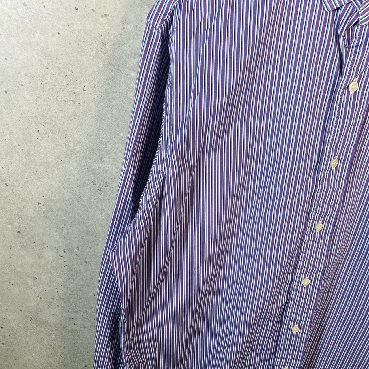 Vintage Ralph Lauren Button Down Shirt Men’s Large Purple Striped Regent Custom Fit Cotton