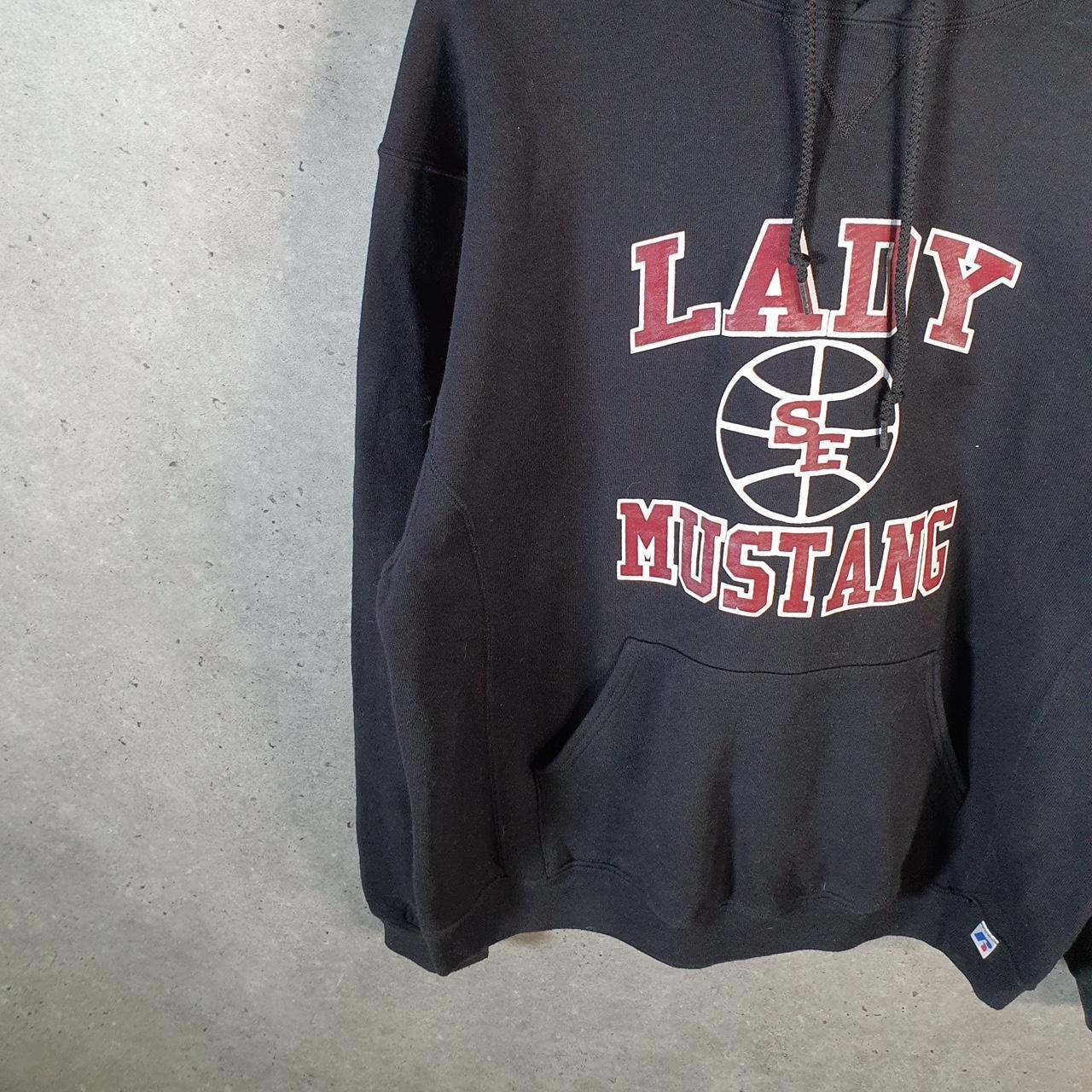 Vintage Russell Athletic Lady Mustang Hoodie Men’s Large Black Pullover Baggy