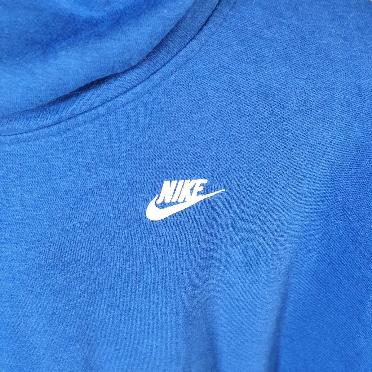 Vintage Nike Club Short Sleeve Hoodie Men’s Medium Blue Swoosh Y2K Pullover