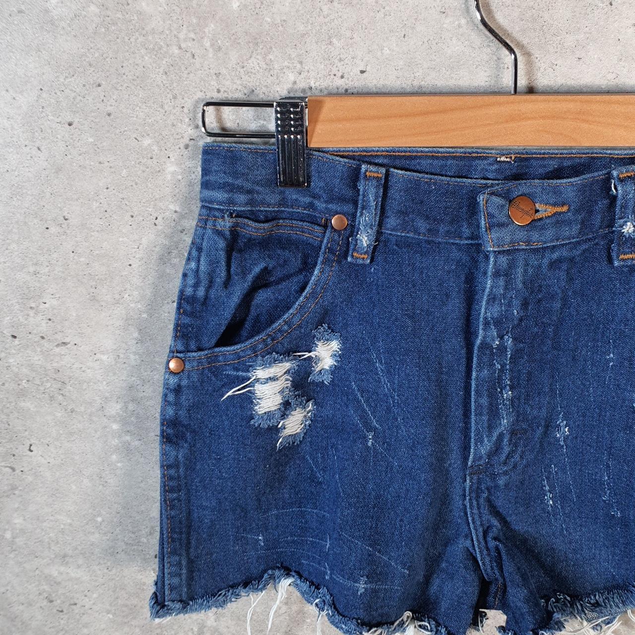 Vintage Wrangler Cut Off Baggy Shorts Jorts Cargo Womens W26 Blue Relaxed Denim