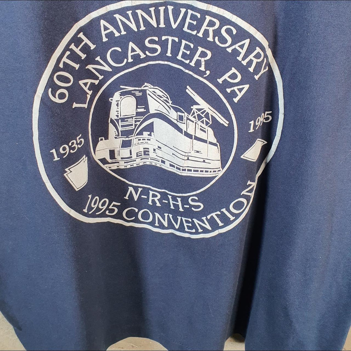Vintage Fruit of the Loom 1995 Lancaster NRHS Single Stitch T Shirt Men’s Large Navy Blue C9260