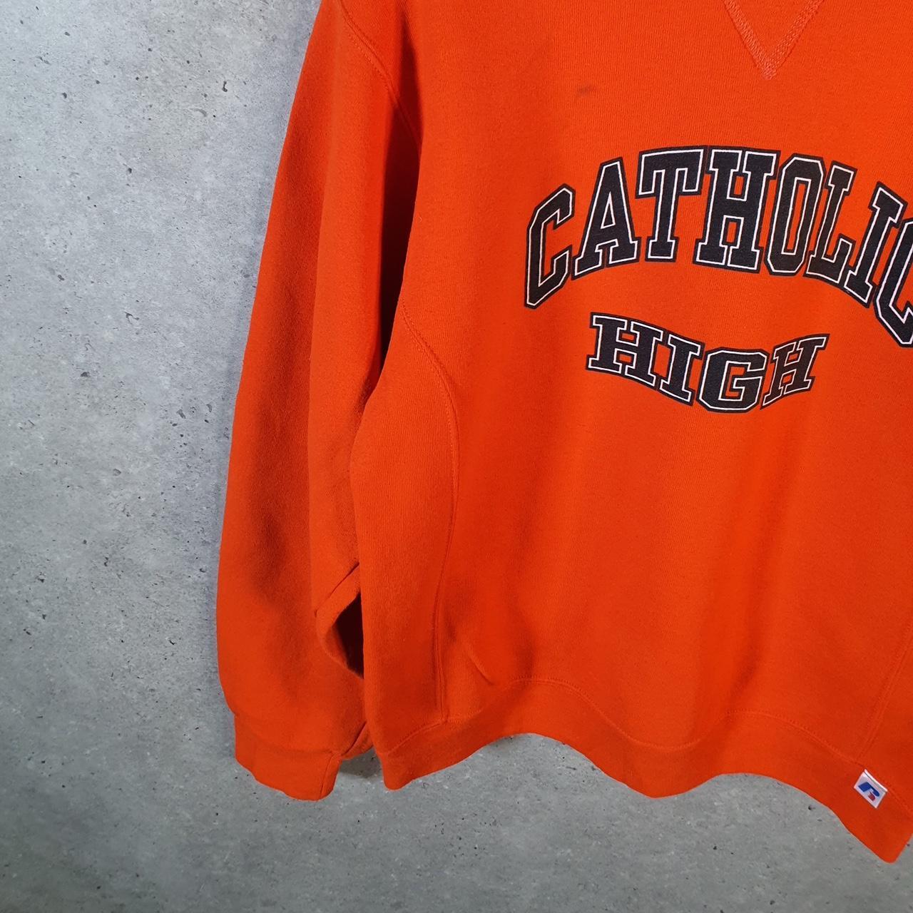 Vintage Russell Athletic Catholic High USA Sweatshirt Men’s Medium Orange Pullover