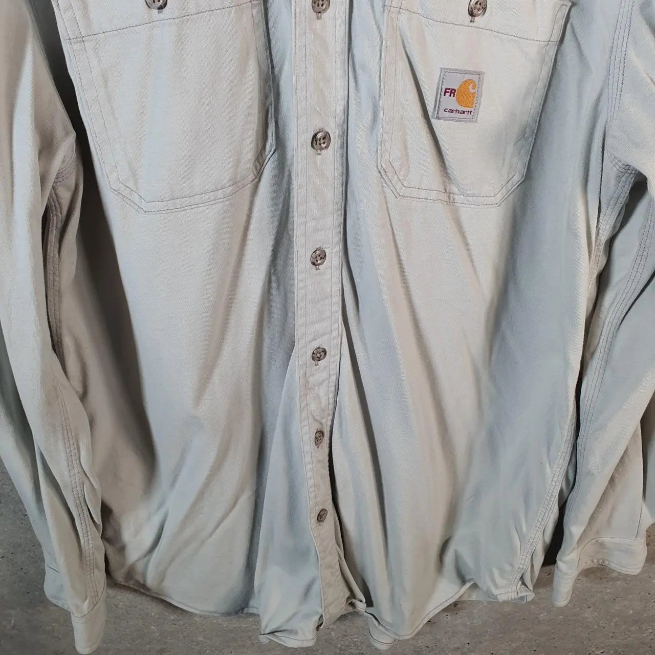 Vintage Carhartt FR Shirt Button Down Mens Large Grey Chore Utility Relaxed - Big Fish Vintage