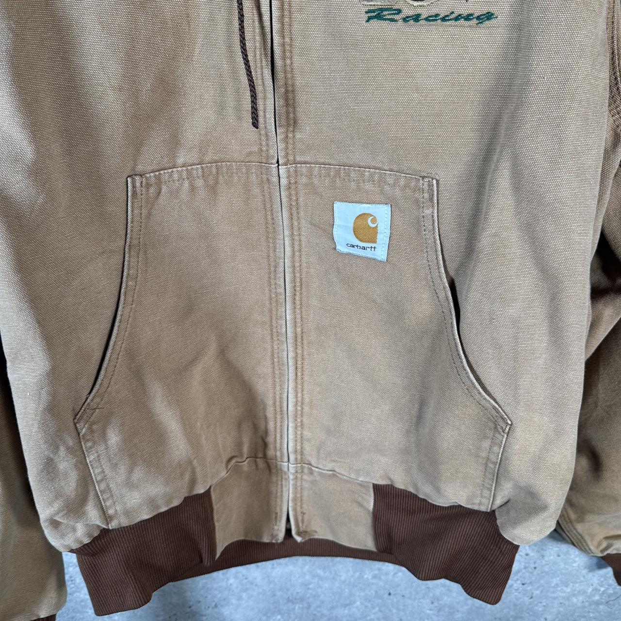 Vintage Carhartt Active Hooded Jacket Men’s S Tan Brown Workwear Canvas USA