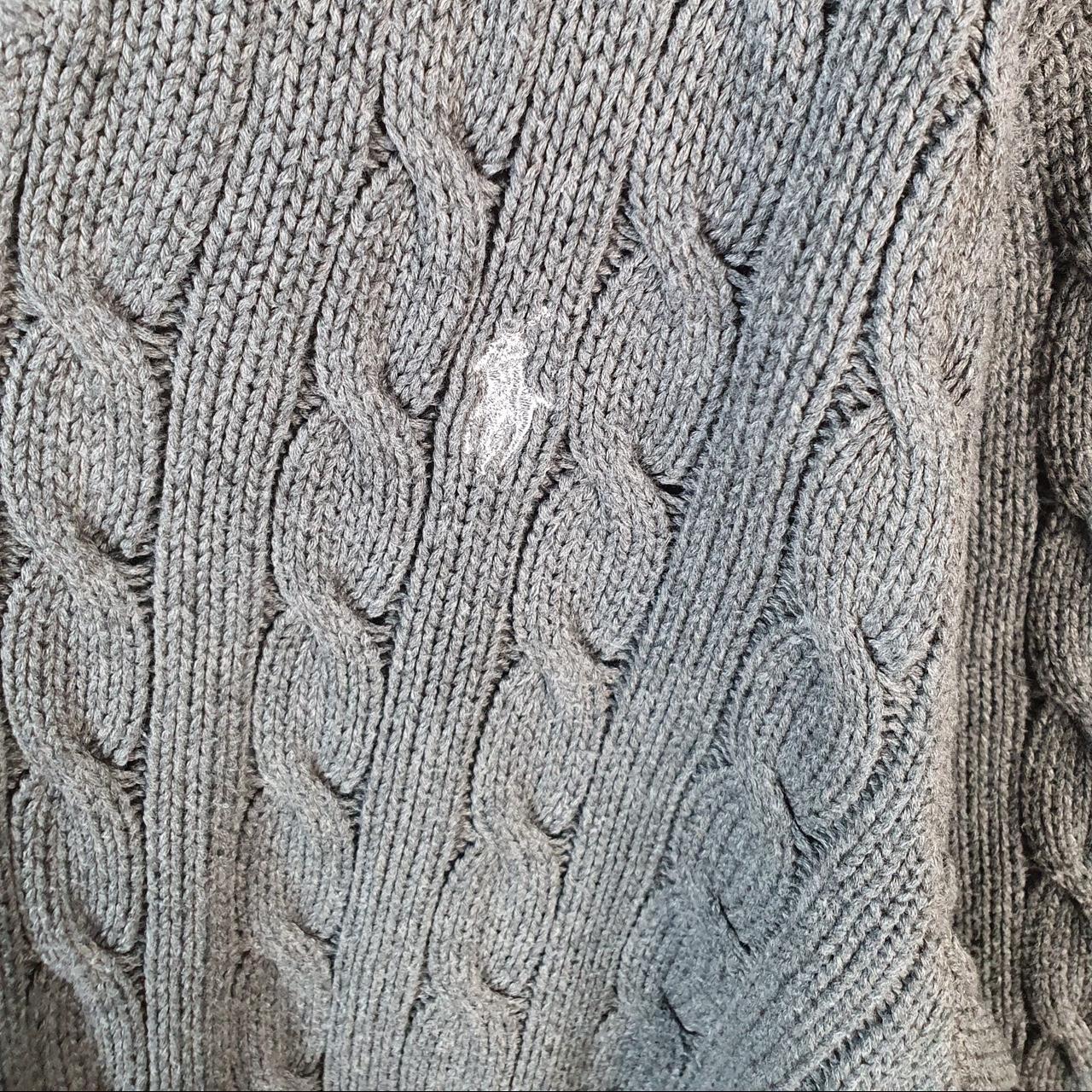 Vintage Ralph Lauren Polo Cable Knit Heavyweight Sweatshirt Womens XL Grey Pony C8864