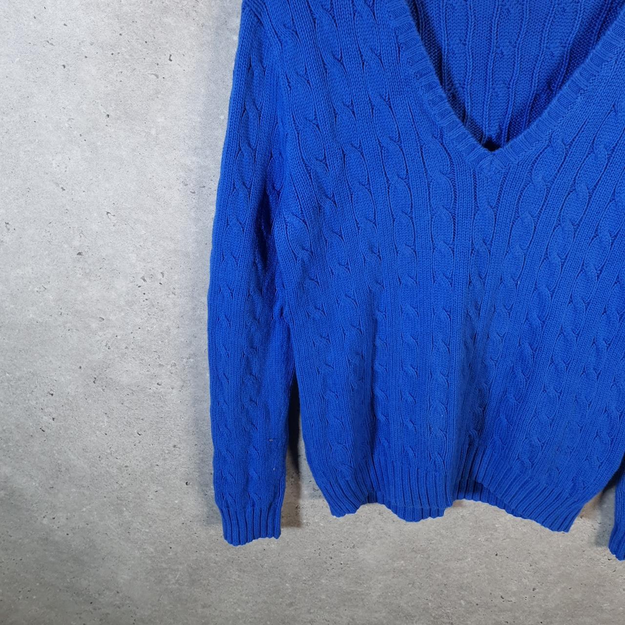 Vintage Ralph Lauren Polo Cable Knit Heavyweight Sweatshirt Womens Large Blue Pony