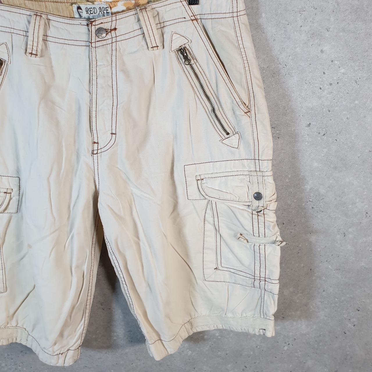 Vintage Red Ape Baggy Y2K Hip Hop Jeans Shorts Jorts Mens W36 Beige Denim USA Big Fish Vintage