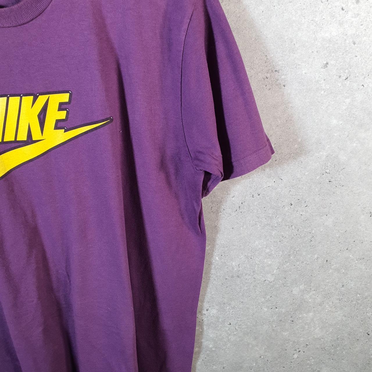Vintage Nike 90s USA T Shirt Men’s Large Purple Spellout Single Swoosh Logo Athletic Big Fish Vintage