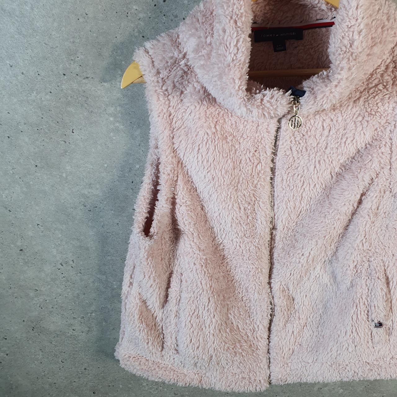Vintage Tommy Hilfiger Full Zip Fleece Gilet Womens Large Pink Spellout Logo Winter