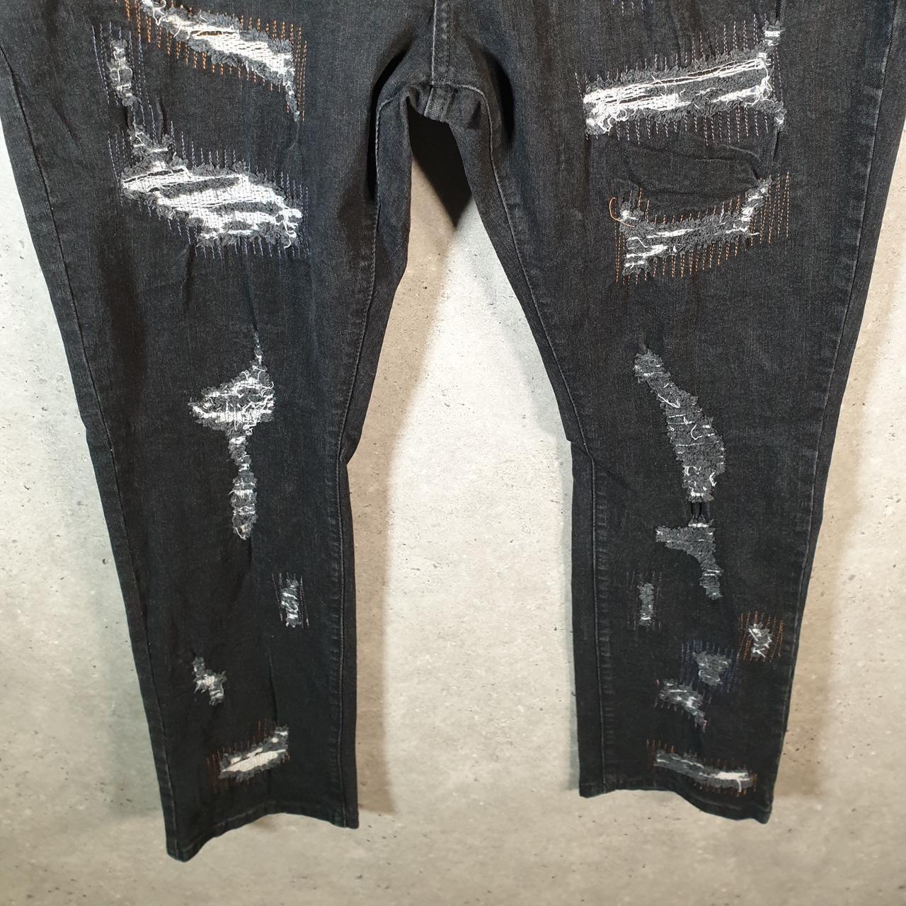 Vintage Grindhouse Baggy Y2K Hip Hop Jeans Mens W44 Black Embroidered Denim Big Fish Vintage