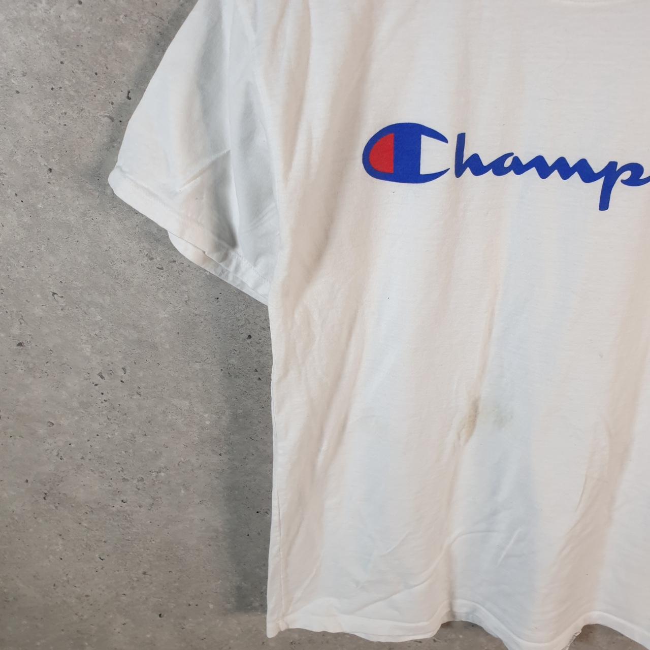 Vintage Champion Spellout T Shirt Men’s Medium White USA Athletic