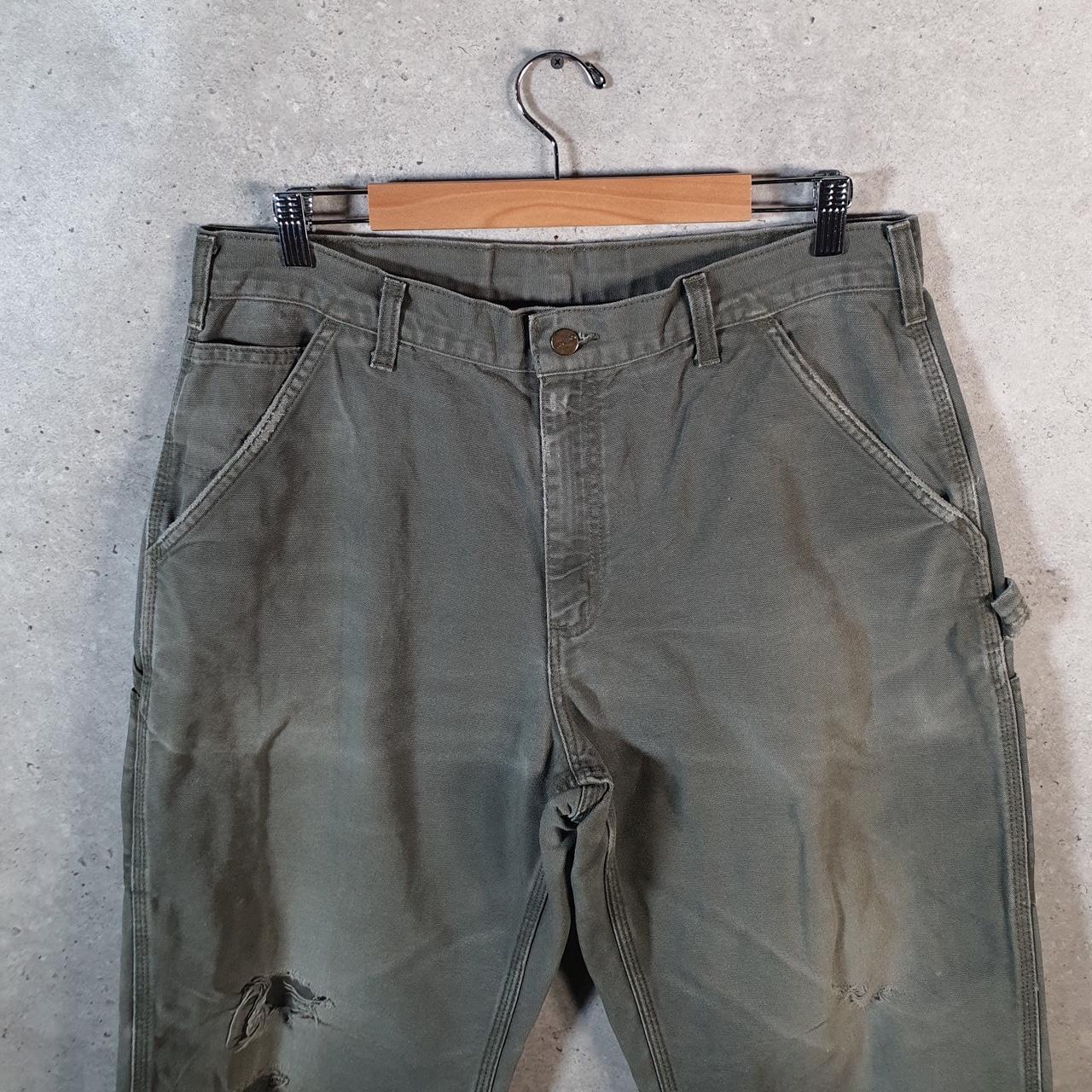 Vintage Carhartt Carpenter Trousers Mens W34 L30 Khaki Green Dungaree Fit Workwear USA