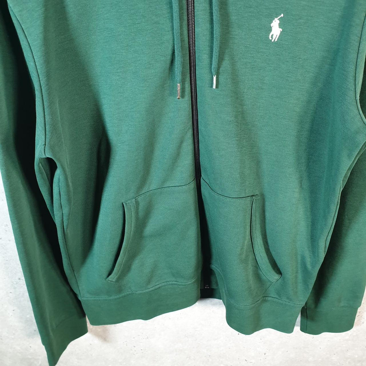 Vintage Ralph Lauren Polo Performance Hoodie Men’s Medium Green Cotton Full Zip Pony Big Fish Vintage