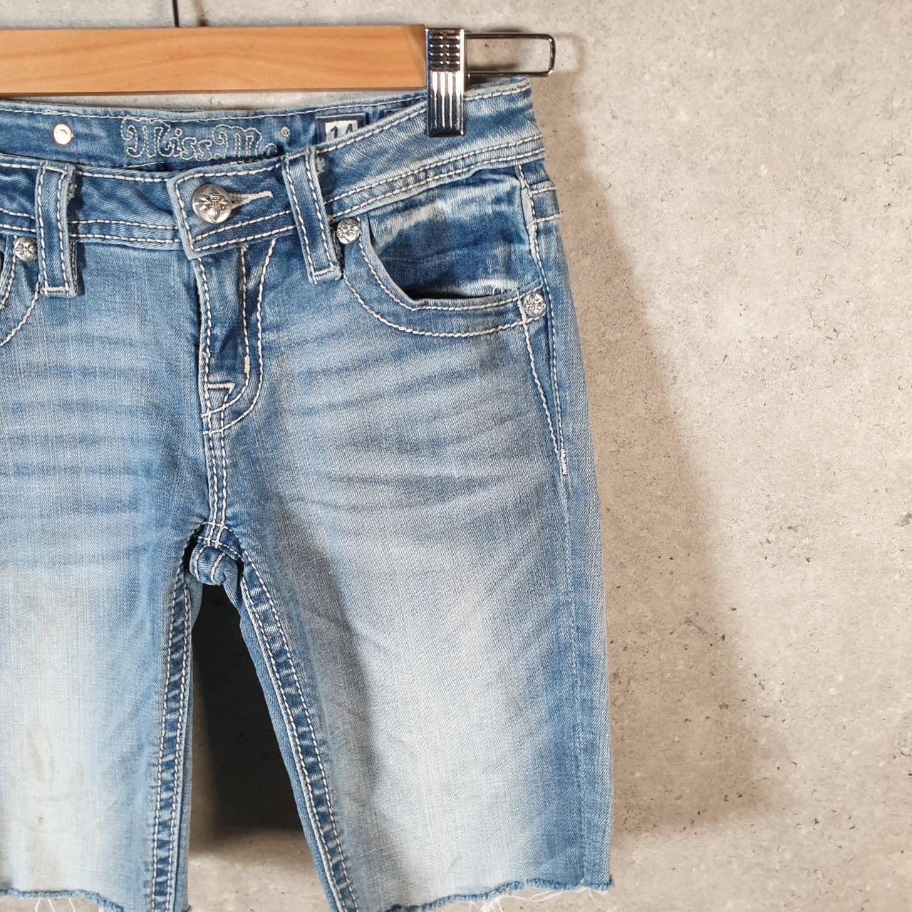 Vintage Miss Me Baggy Y2K Hip Hop Jeans Shorts Jorts Womens W24 Blue Denim Low Rise