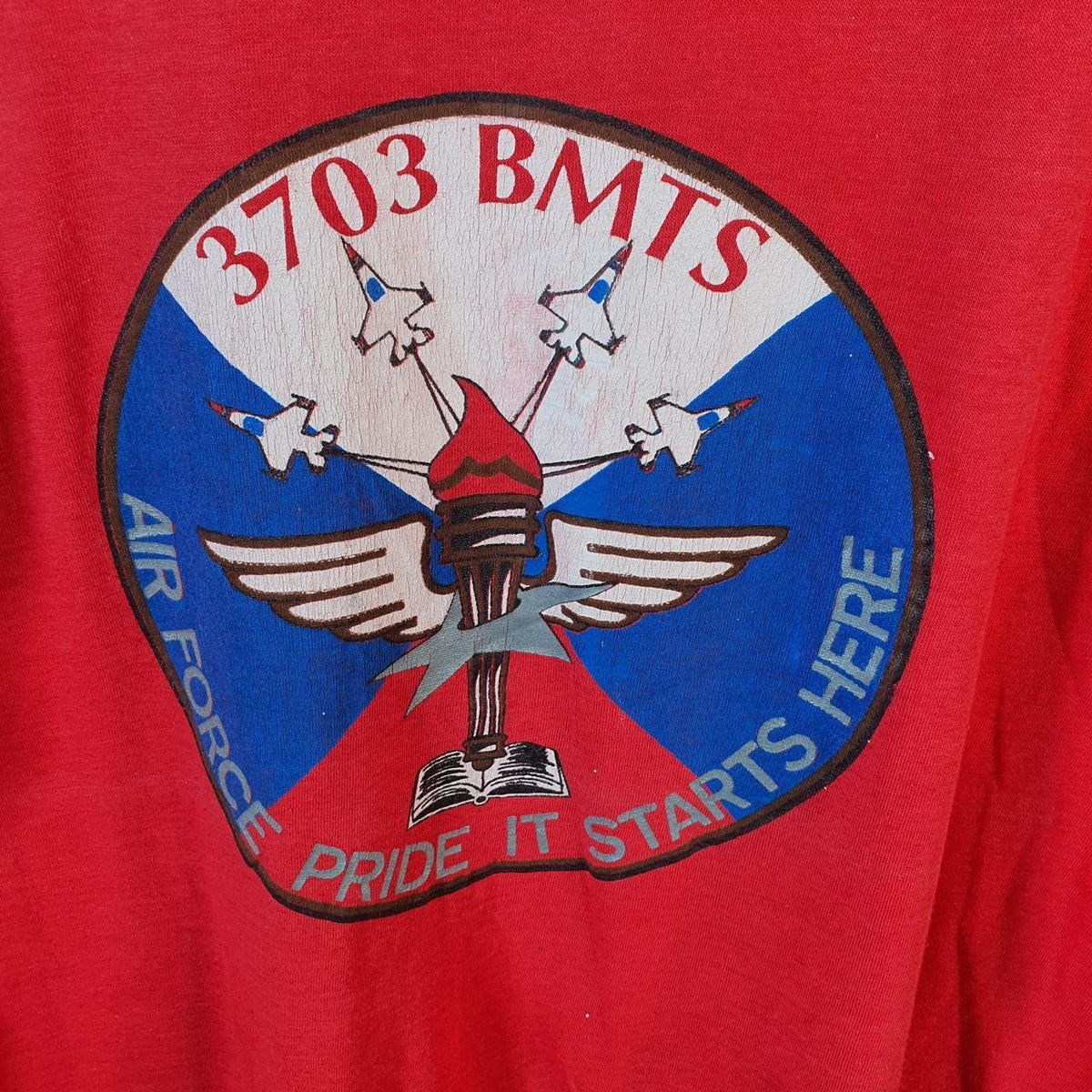 Vintage Air Force 3703 BMTS 90s USA Single Stitch T Shirt Men’s Large Red C7967