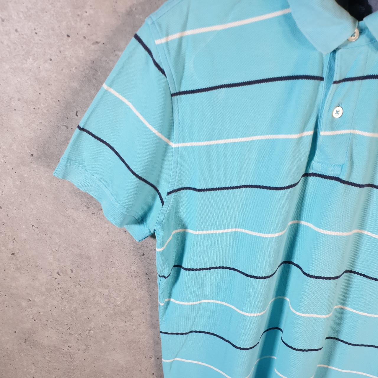 Vintage Tommy Hilfiger Polo Shirt Men’s Medium Blue Striped Custom Fit Embroidered Logo