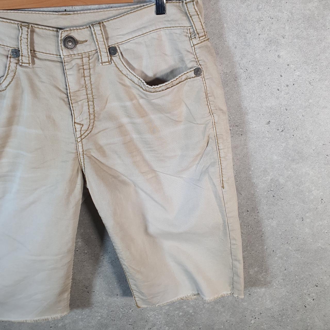 Vintage True Religion Baggy Y2K Hip Hop Jorts Shorts Mens W36 Beige Denim USA A4680