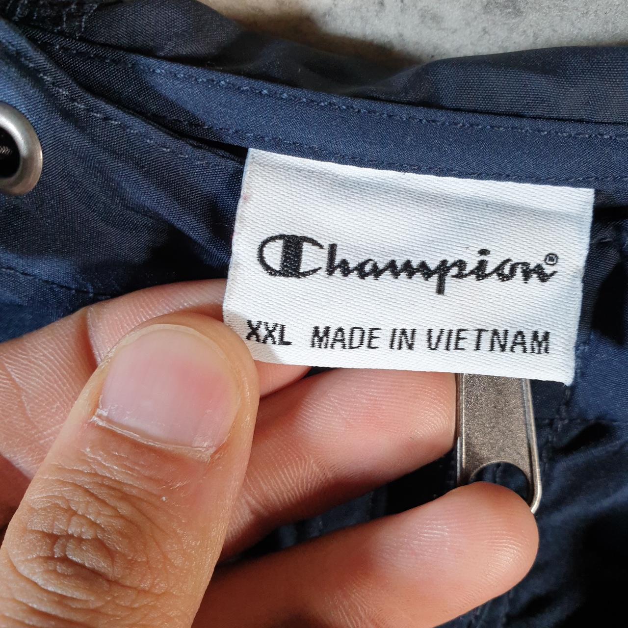 Vintage Champion Windbreaker Track Jacket Mens 2XL Navy Blue Logo 1/4 Zip Hooded