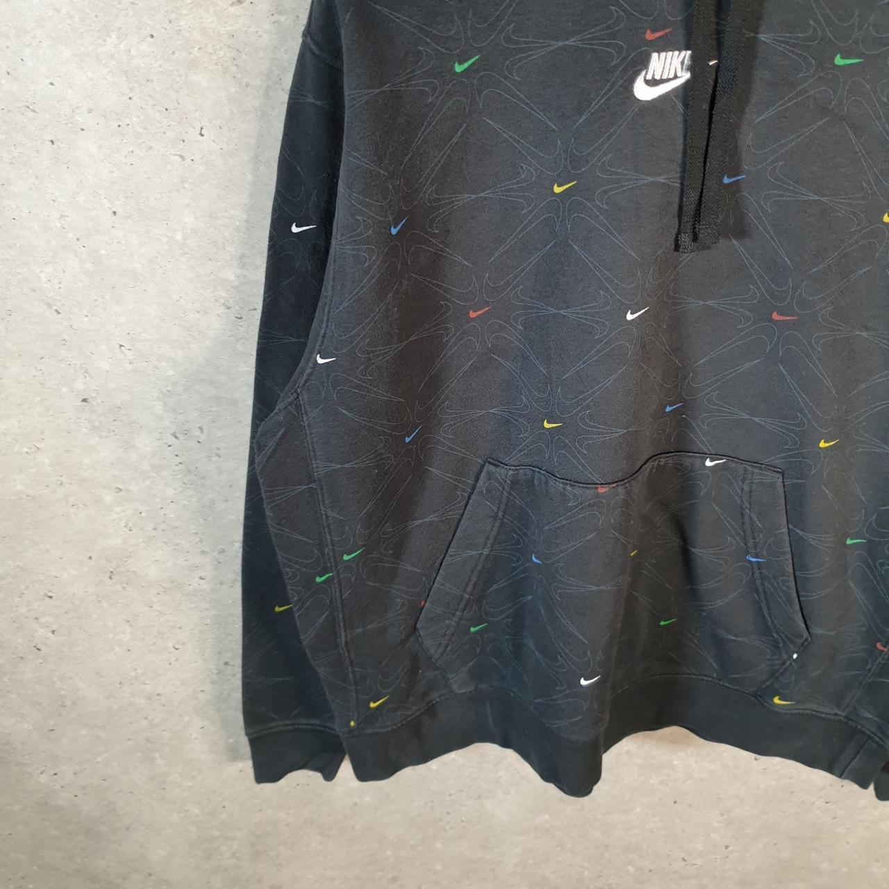 Vintage Nike Club All Over Print AOP Hoodie Men’s Large Black Embroidered Pullover