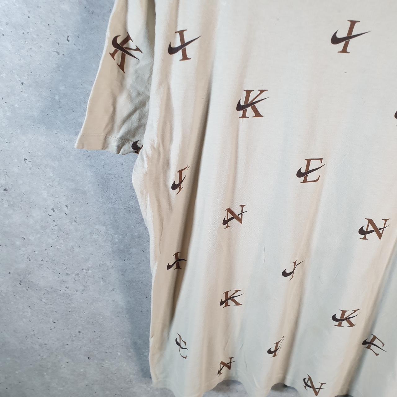 Vintage Nike Spellout All Over Print T Shirt Men’s Large Brown Logo Swoosh Athletic