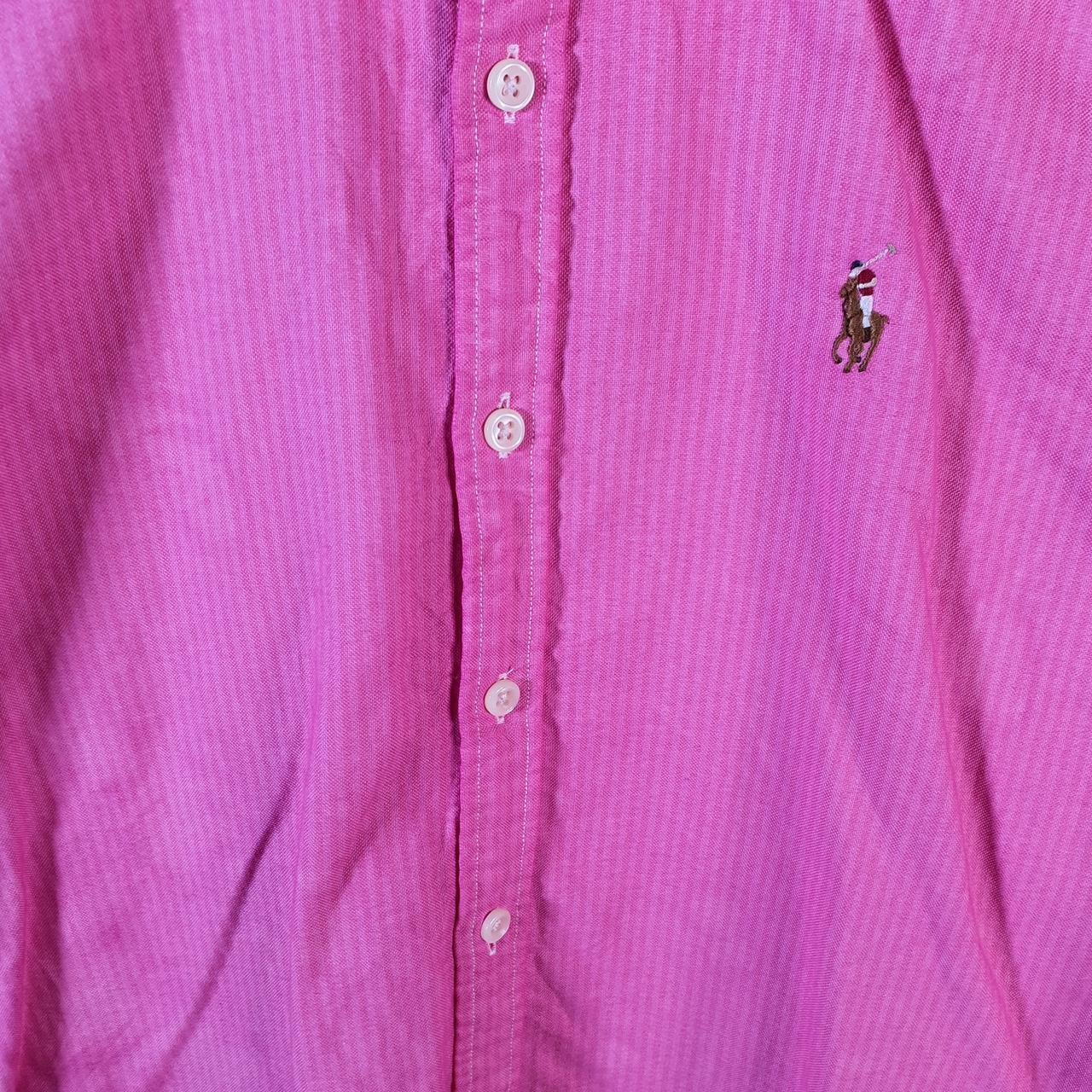 Vintage Ralph Lauren Button Down Shirt Womens Medium Pink Striped Slim Pony Casual C8499