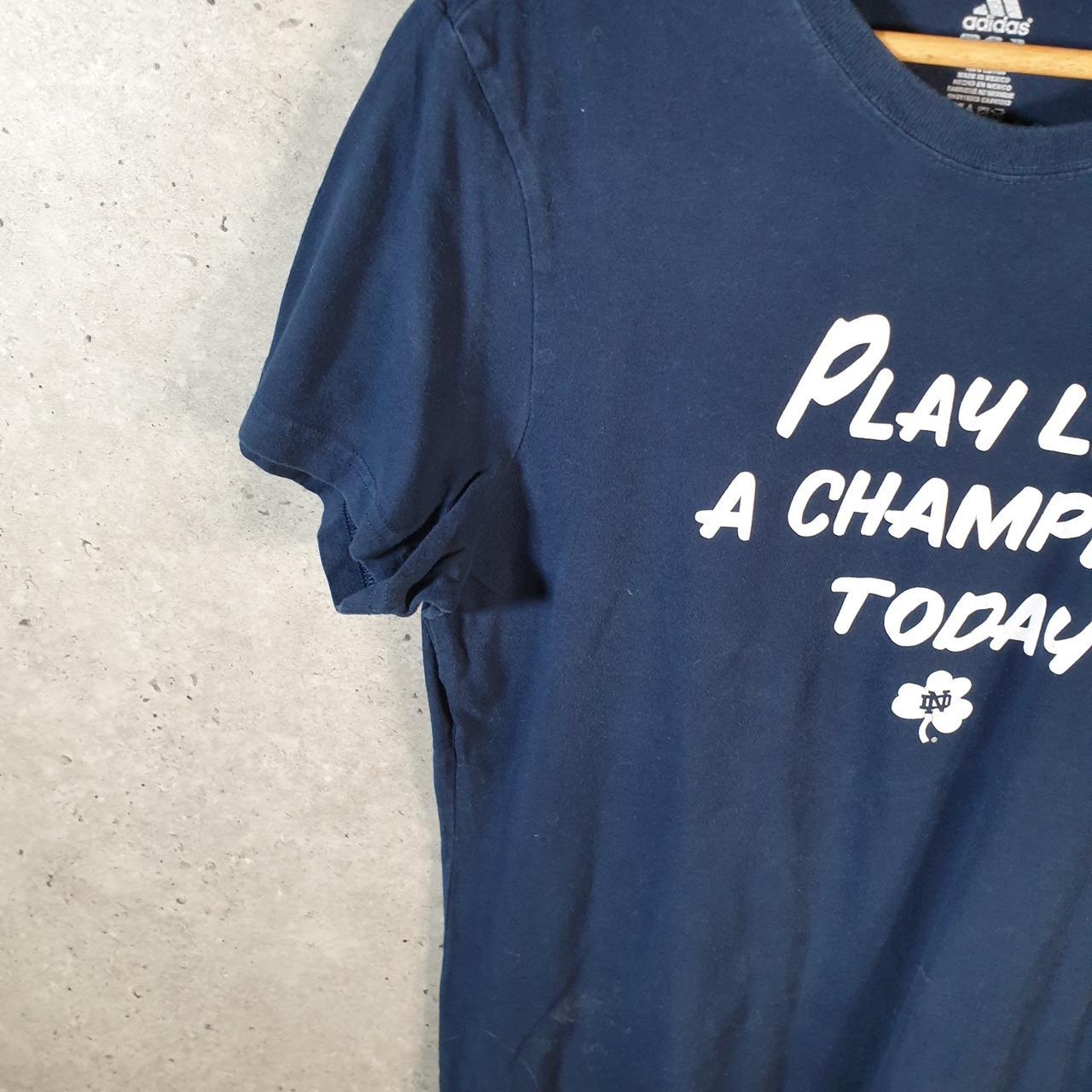 Vintage Adidas Play Like A Champion T Shirt Womens Large Blue Three Stripes Logo Athletic
