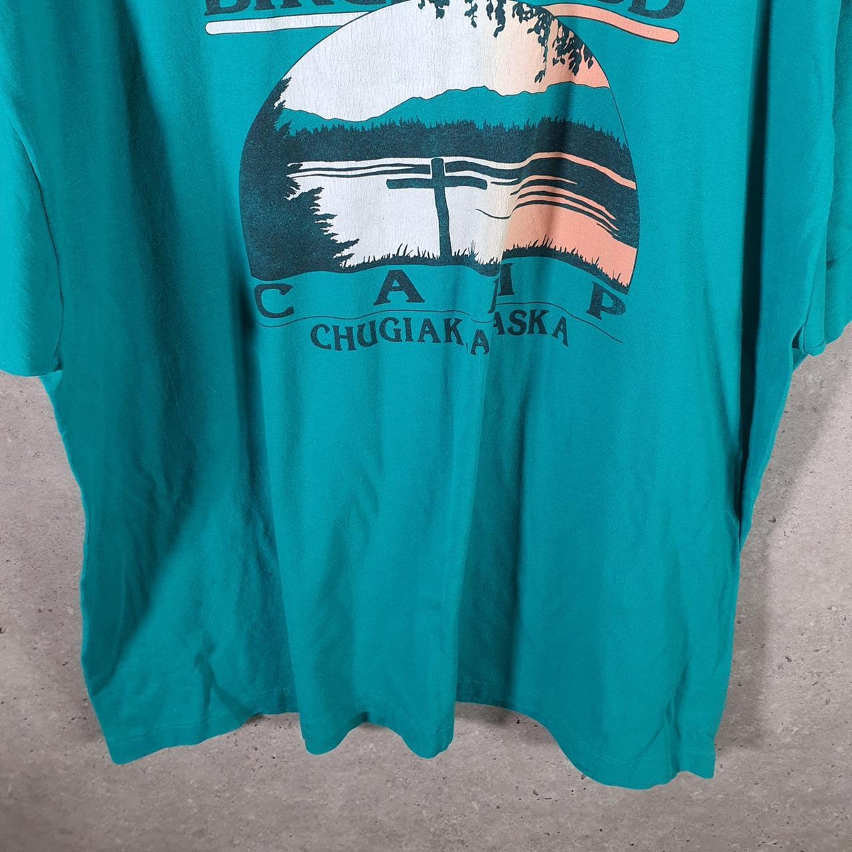 Vintage Hanes 50/50 Birchwood Alaska USA Single Stitch T Shirt Men’s 2XL Blue Big Fish Vintage