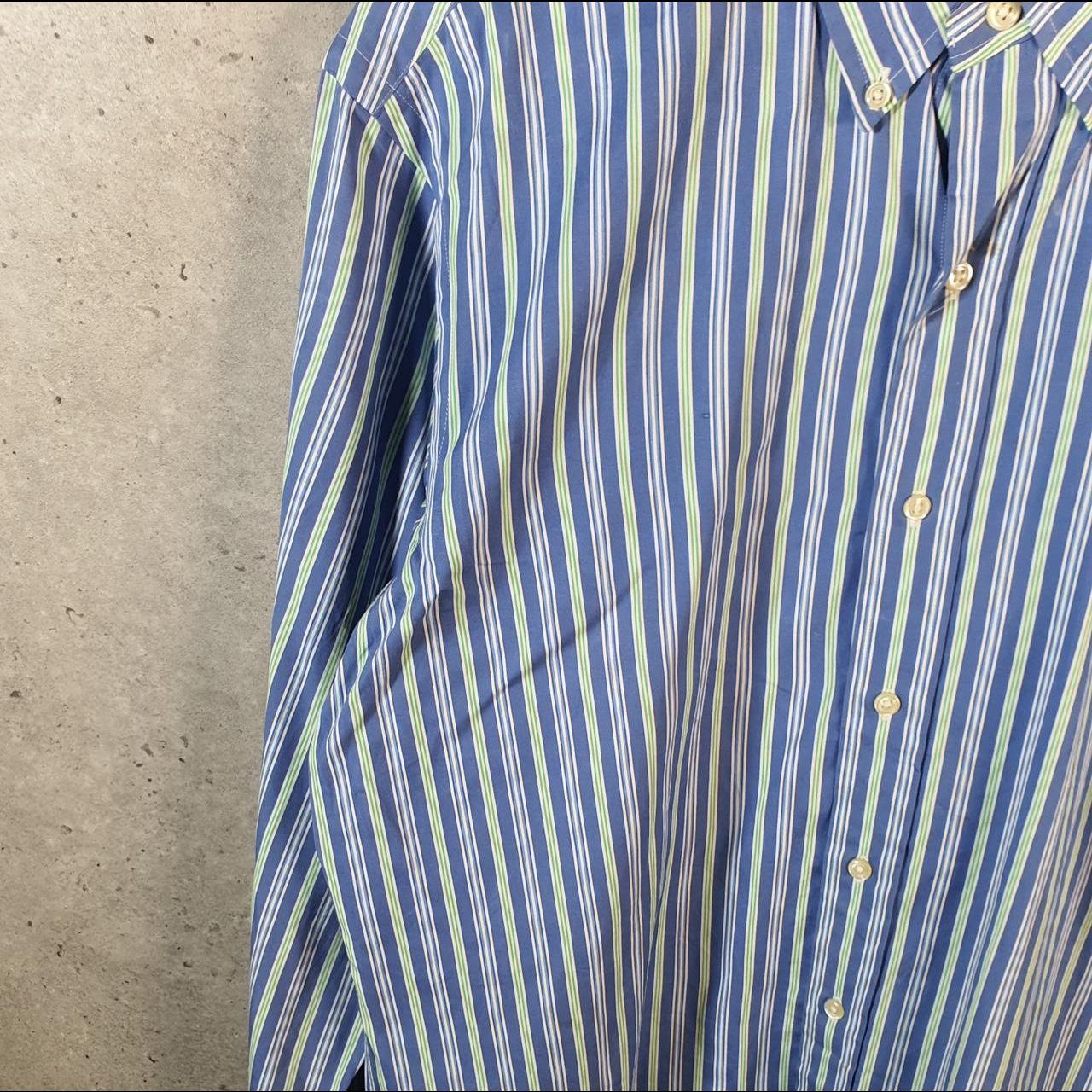 Vintage Ralph Lauren Button Down Shirt Men’s Large Blue Striped Custom Fit Cotton Pony