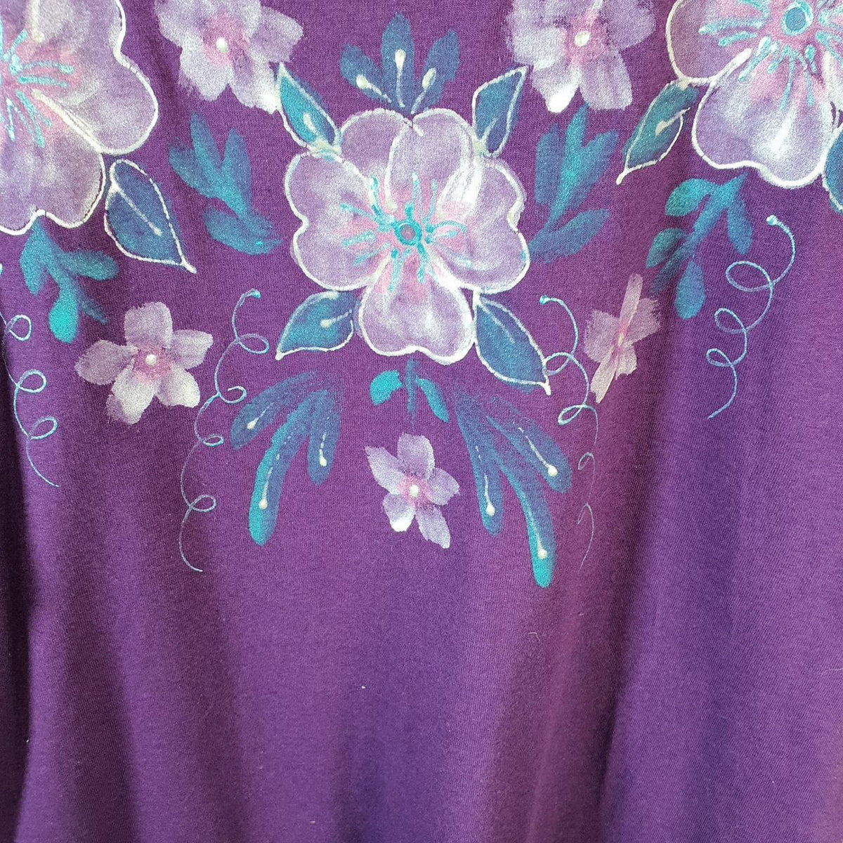 Vintage Fruit of the Loom Flowers Floral 90s USA Single Stitch T Shirt Men’s Medium Purple C9650
