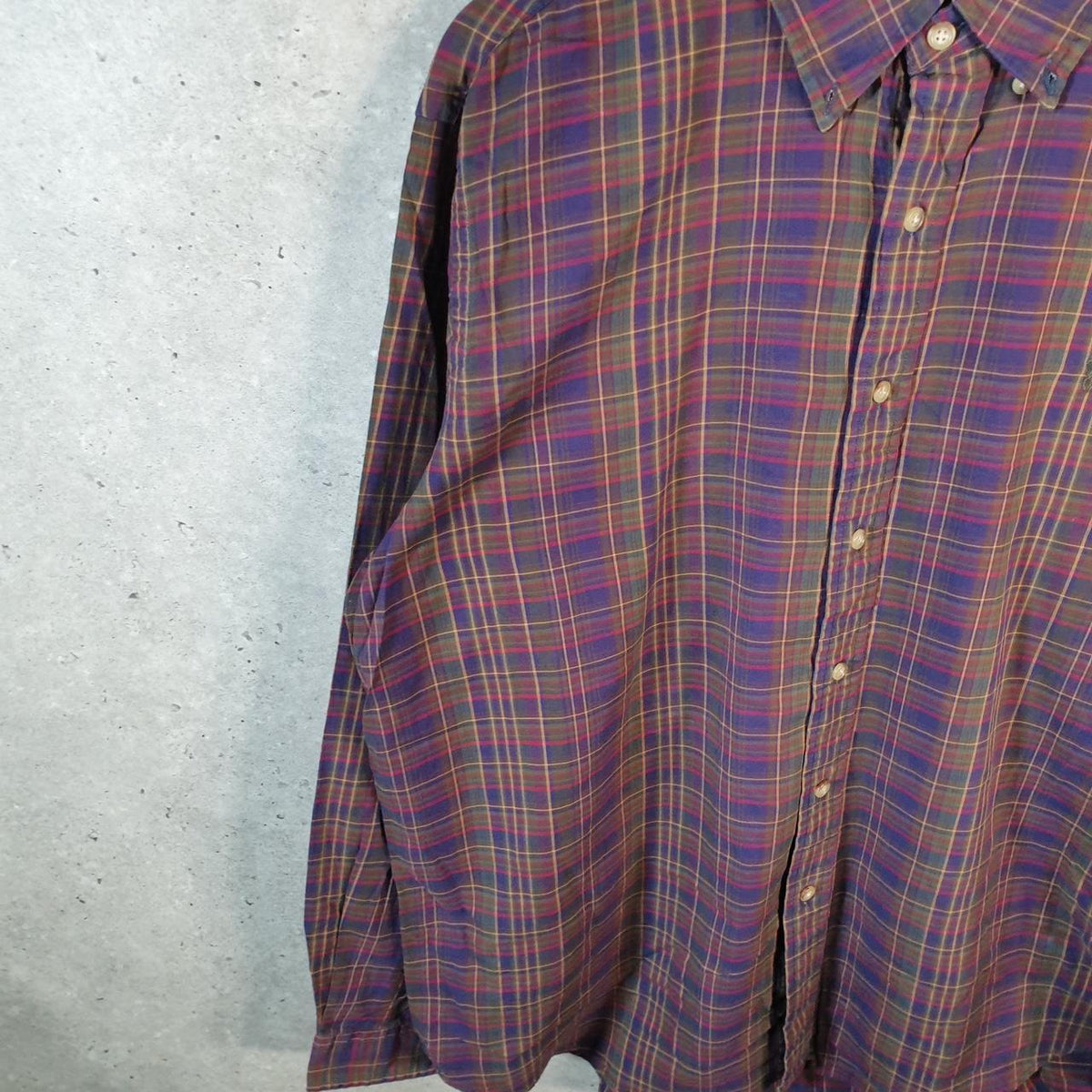 Vintage Ralph Lauren Button Down Shirt Men’s XL Burgundy Checkered Cotton Pony